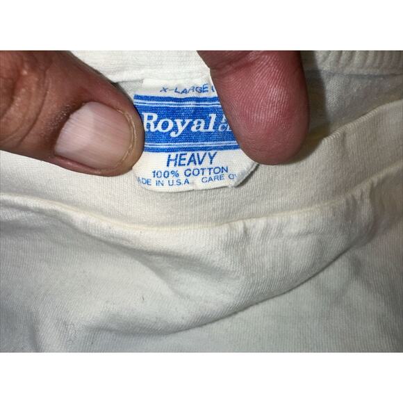 VINTAGE 1980s DUCK “SH*T HAPPENS” TOPHALF SINGLE STITCH POCKET T-SHIRT (Size:XL) - Picture 5 of 6